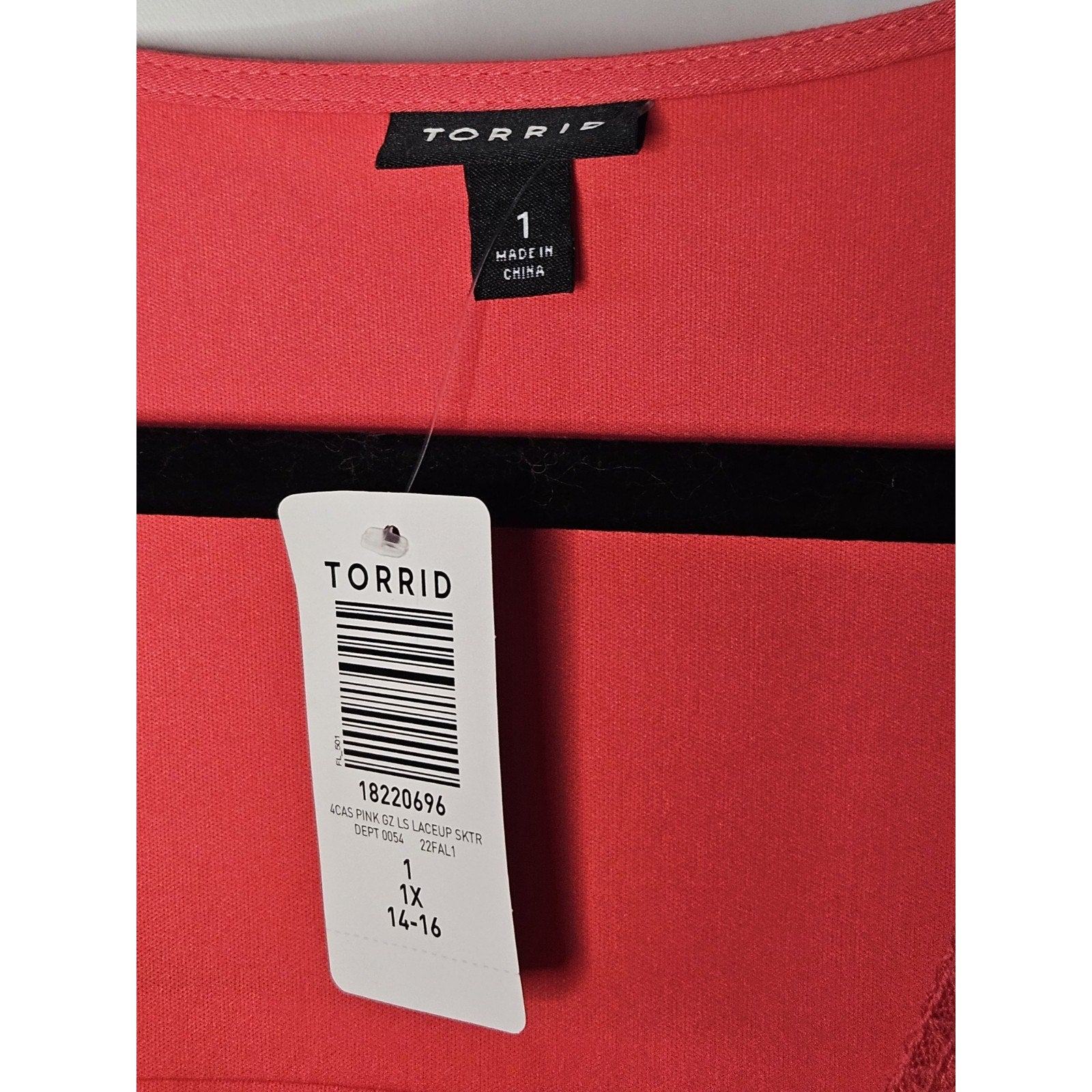 NWT Torrid Skater Dress Size 1X 14-16 Mini Gauze Lace-Up Berry Pink Rayon Flare