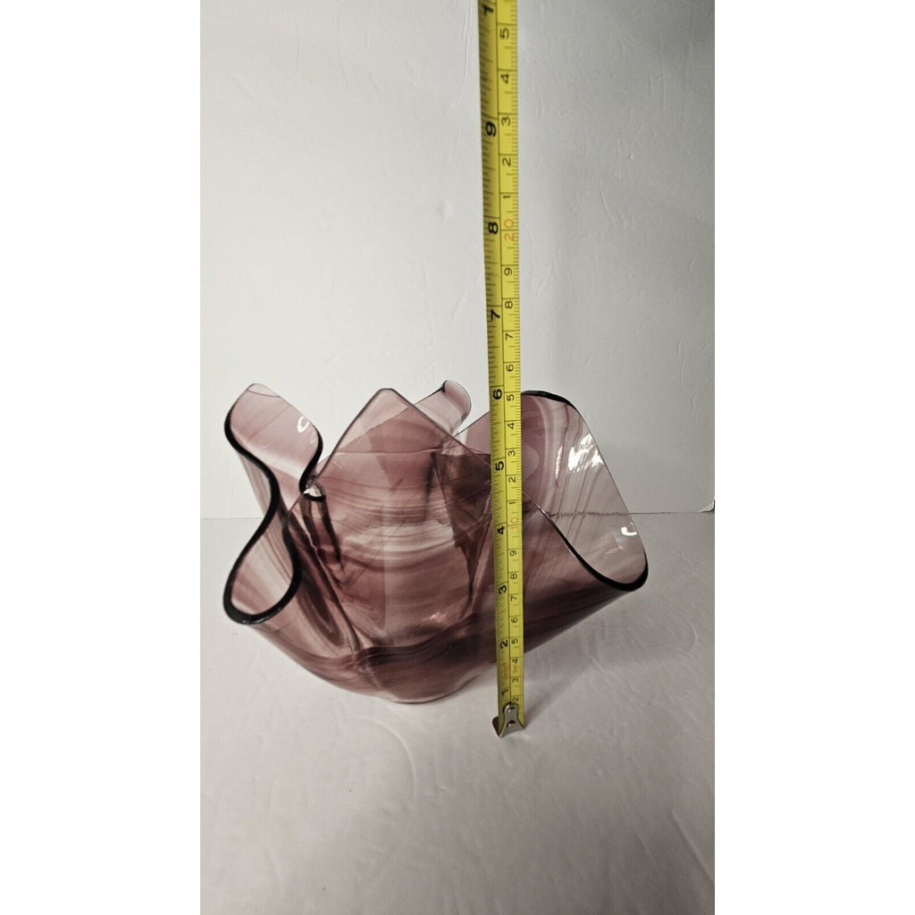 Purple Ribbon Art Glass Handkerchief Bowl Handkerchief Swirl Glass Bowl Purple