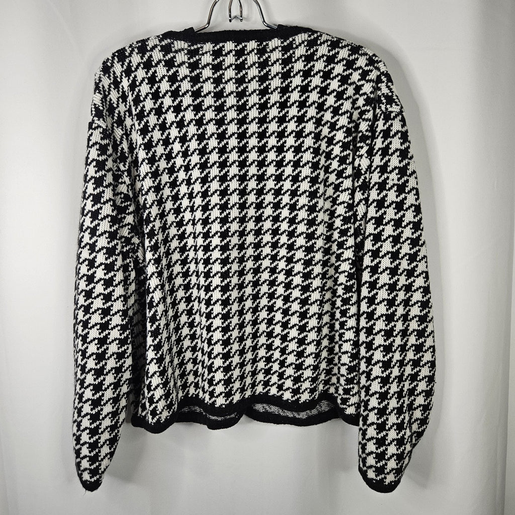 VTG Crystal Kobe Houndstooth Cardigan Sweater Gold Buttons Sz XL Classy