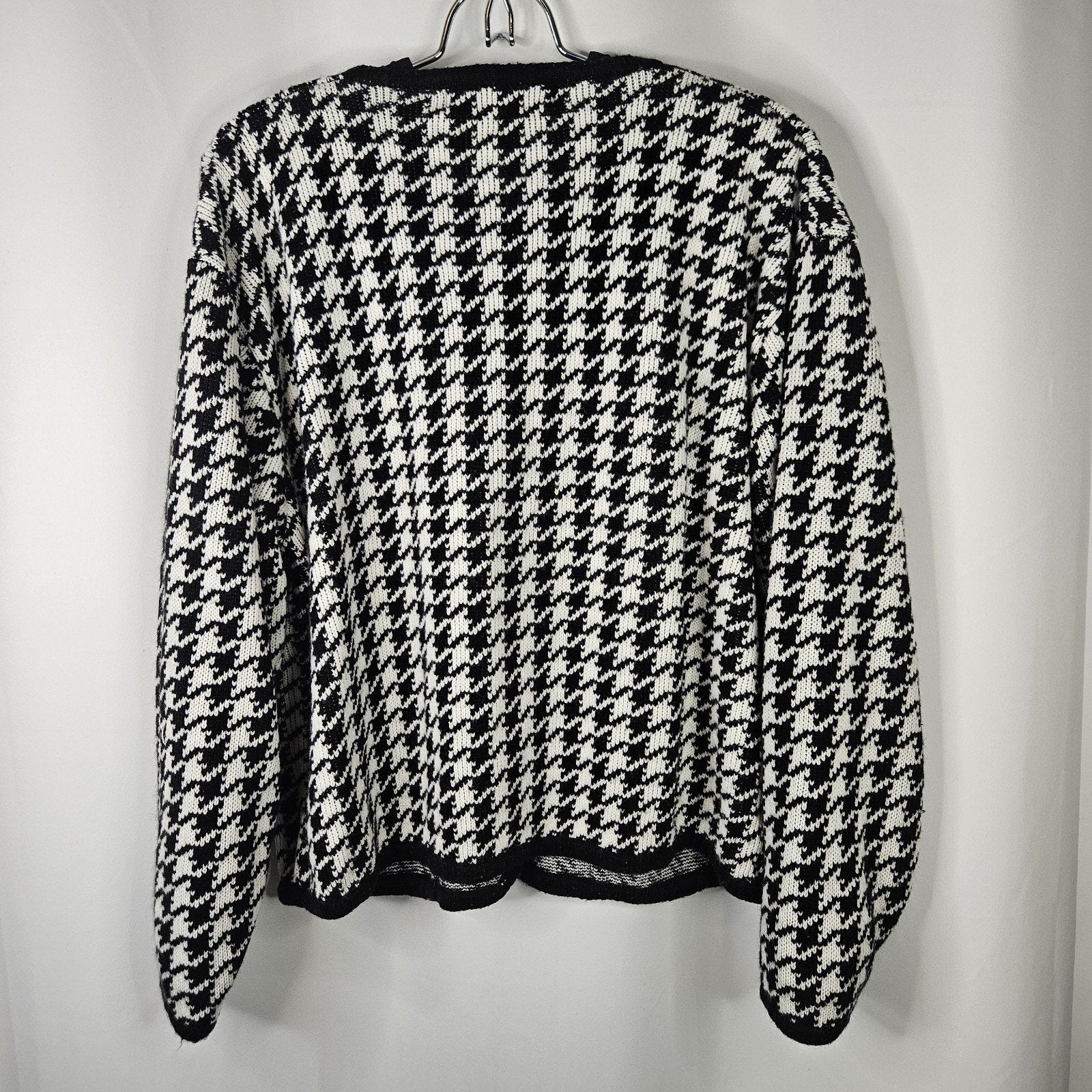 VTG Crystal Kobe Houndstooth Cardigan Sweater Gold Buttons Sz XL Classy