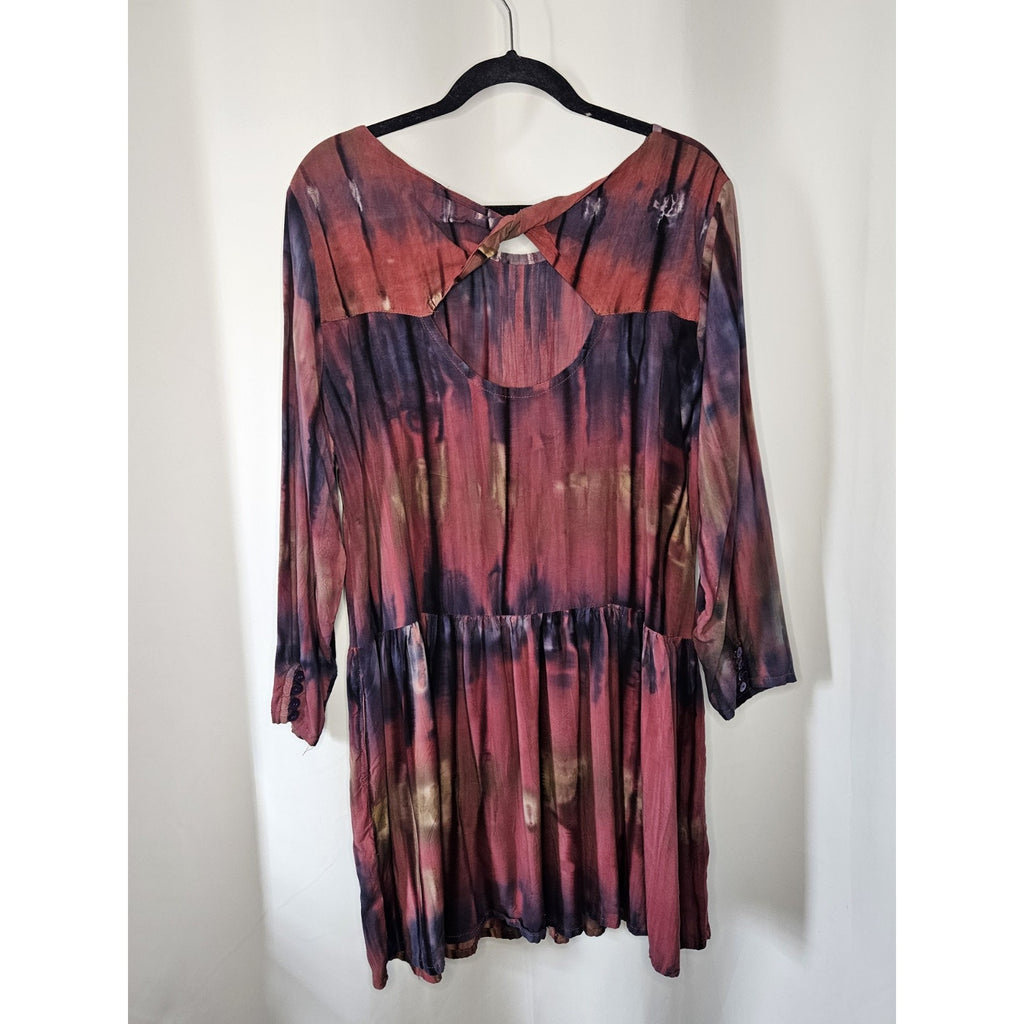 Women's Tie Dye Lightweight Baby Doll Peasant Dress Size XL Keyhole Back