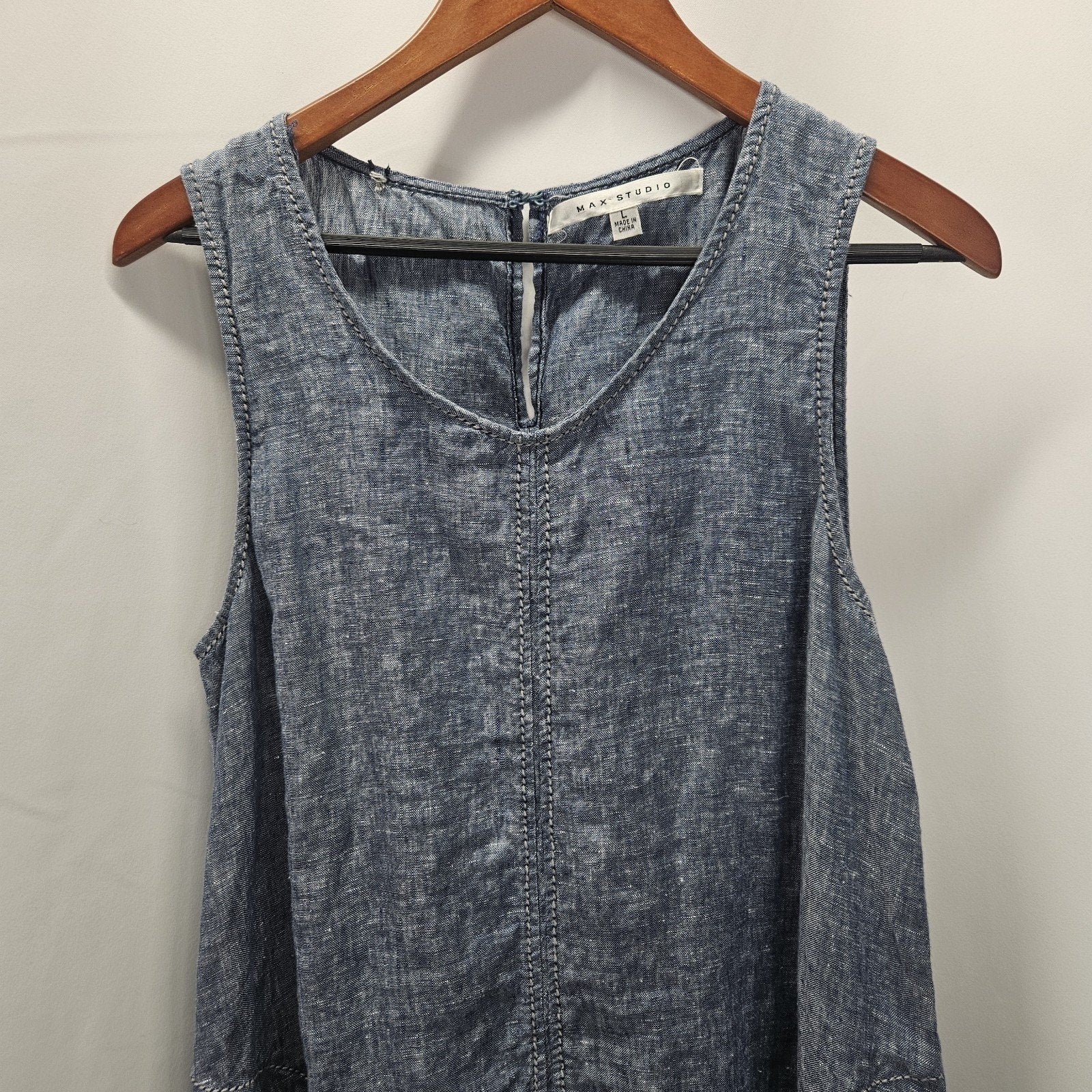 Max Studio Dress Denim Blue 100% Linen Size Large Tank Dress Vintage Y2K Summer