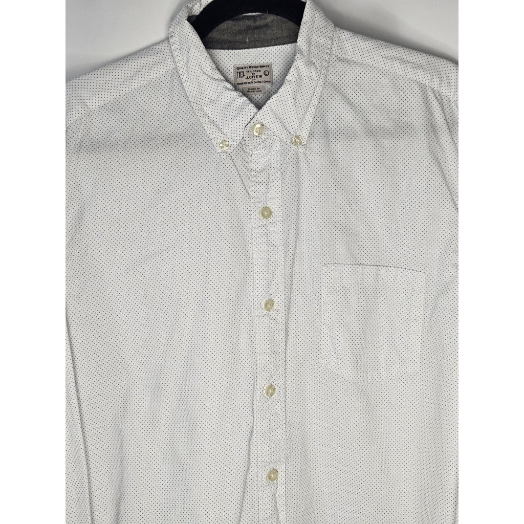 Vintage J Crew Shirt Men's Large White Navy Polka Dots Long Sleeve Button Up