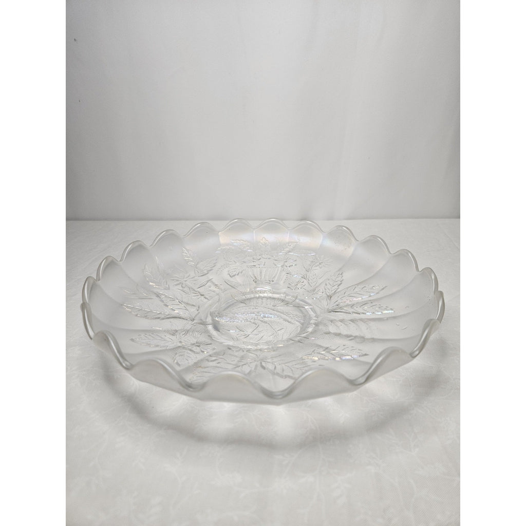 White Northwood Carnival Glass Peacock & Urn Large Bowl Ice Blue Cream Bowl 10in