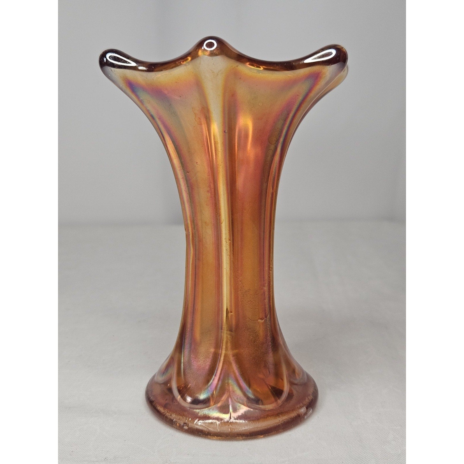 Vintage Amber Imperial Morning Glory Miniature Vase 5" Carnival Glass Orange