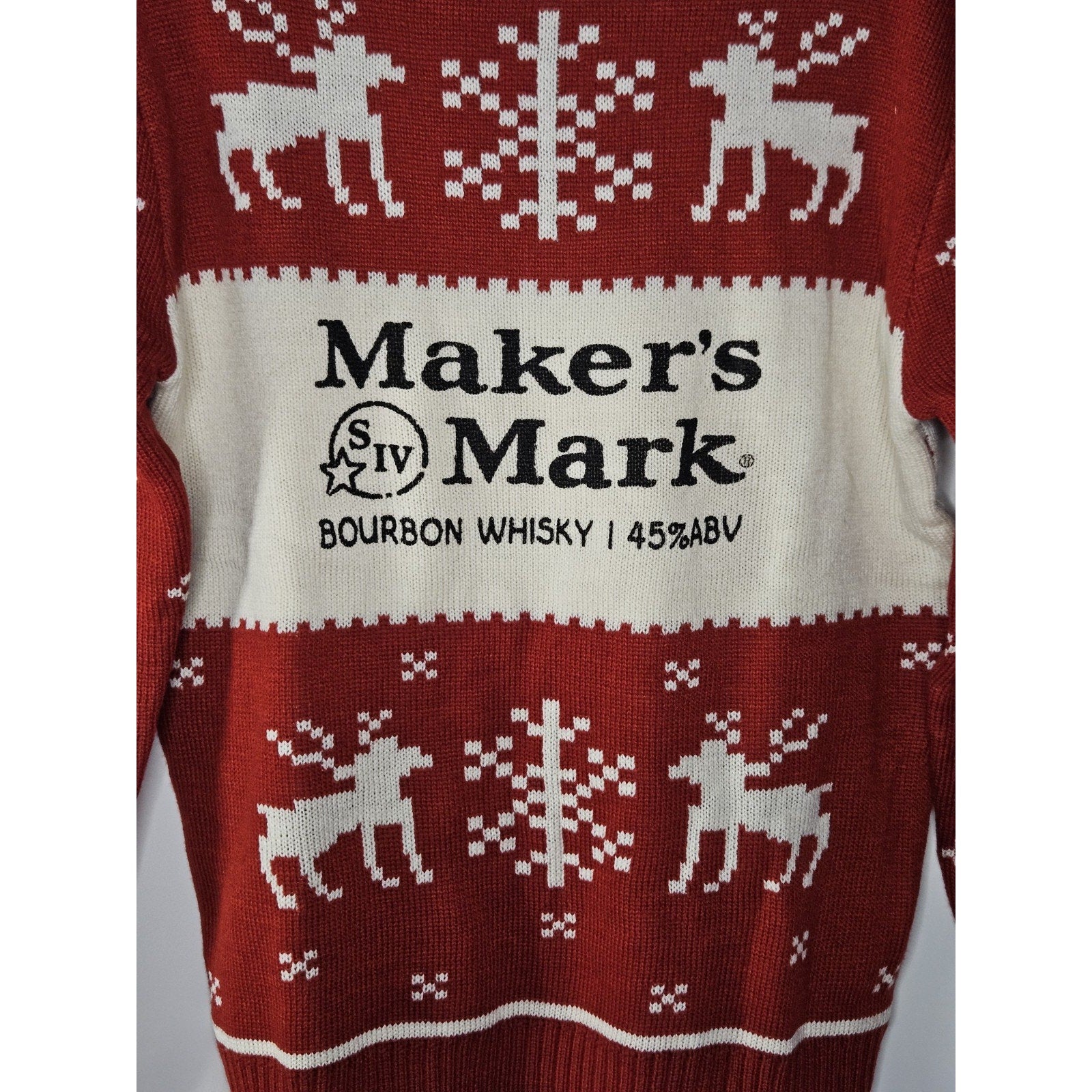 Maker's Mark Sweater Mens Sz S Red Fair Isle Christmas Whisky Bourbon Snowflake