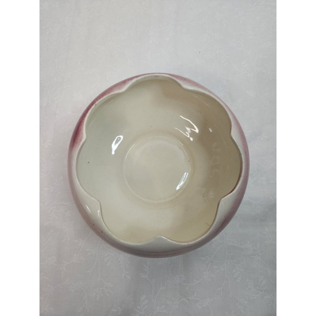 Vintage Oxford Blood Red Cream Pottery Bowl Made in USA #3 5" Scalloped Bowl