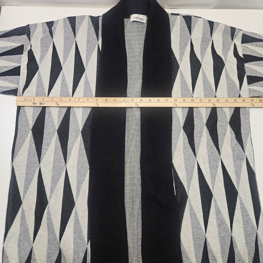 Vintage 80s Worthington Geometric Long Knit Sweater Cardigan XL Boho Gray USA