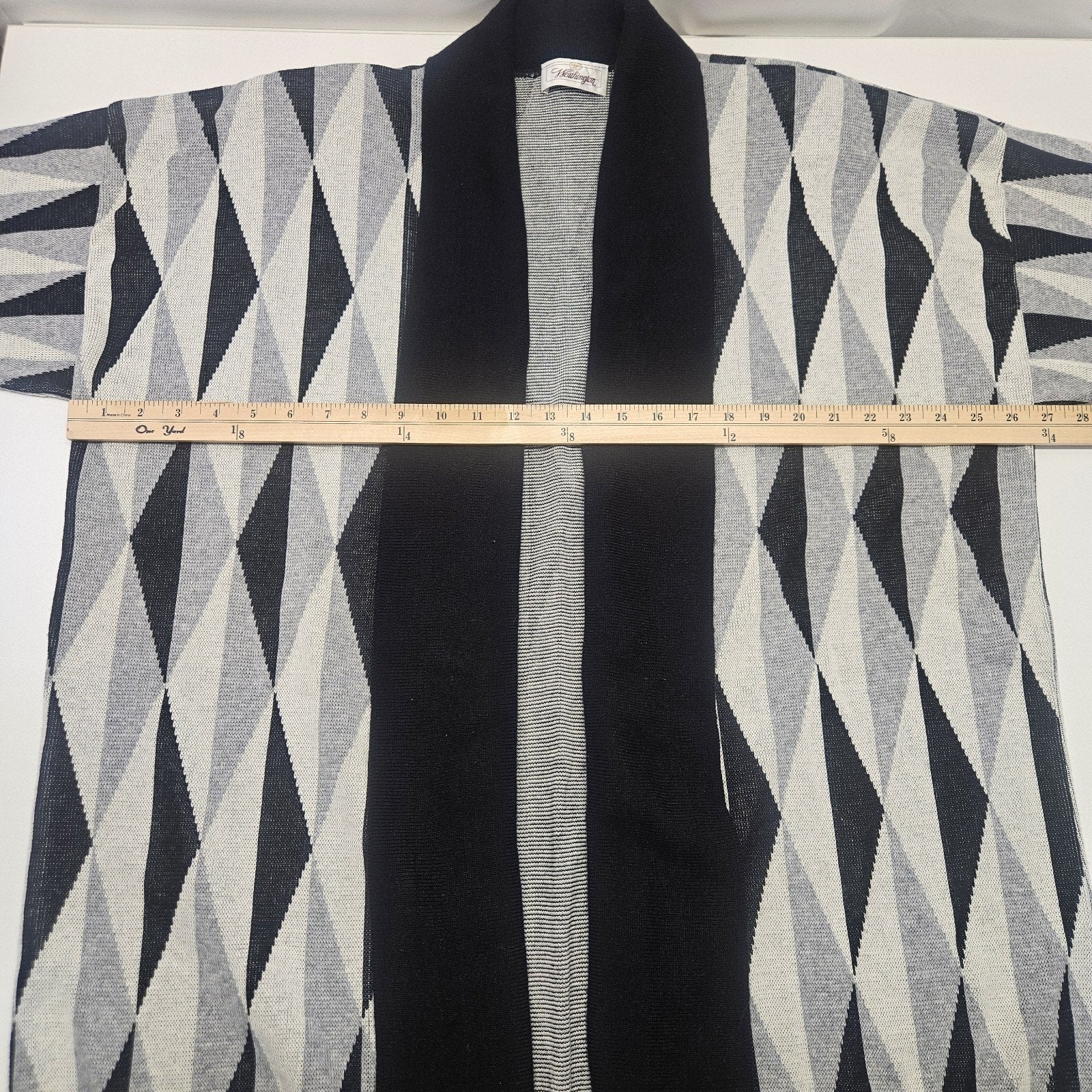 Vintage 80s Worthington Geometric Long Knit Sweater Cardigan XL Boho Gray USA