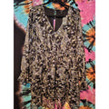 Torrid Mini Chiffon Tiered Dress Black Floral w/Gold Threads Sz 0 Lg 14 Pockets