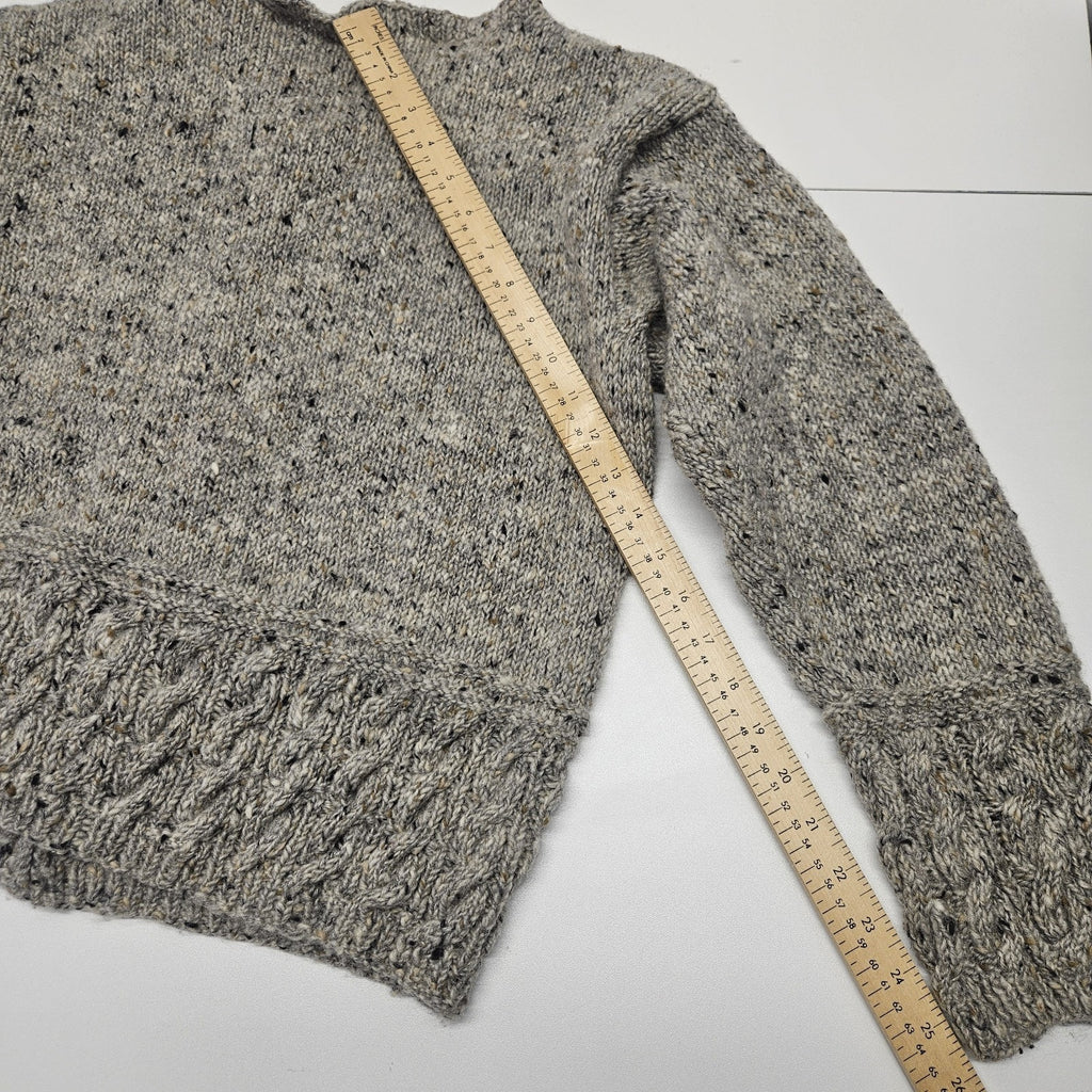 VTG Hand Knit Medium Gray Chunky Cable Knit Cardigan Sweater Fishermen