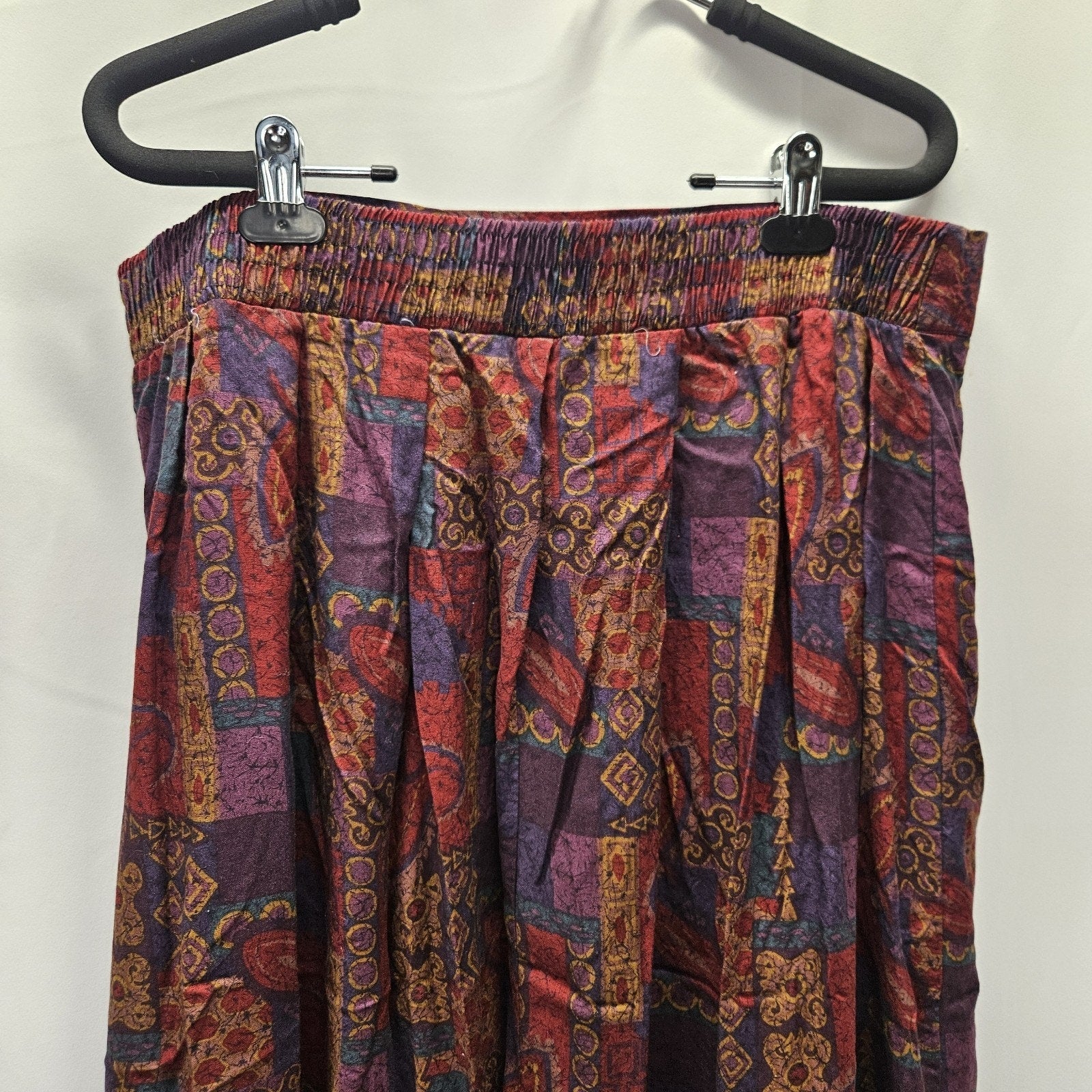 90s Vtg Worthington Paisley Floral Red Blue Pleated Long Skirt Women's Sz 22