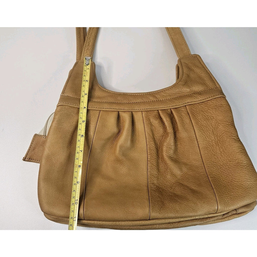 Vintage Soft Light Brown Leather 6 Pocket 2 Strap Whale Tail Lg Shoulder Bag