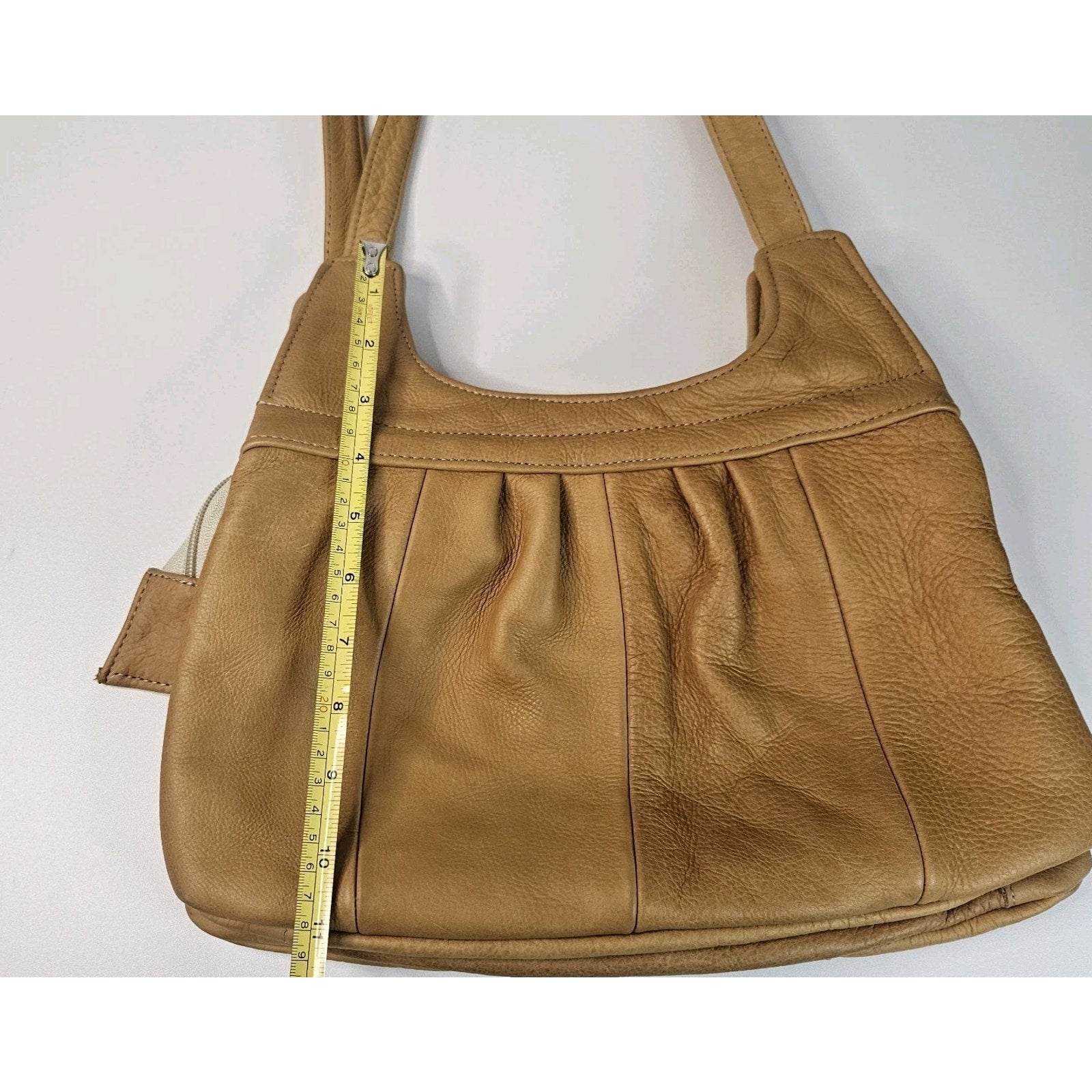 Vintage Soft Light Brown Leather 6 Pocket 2 Strap Whale Tail Lg Shoulder Bag
