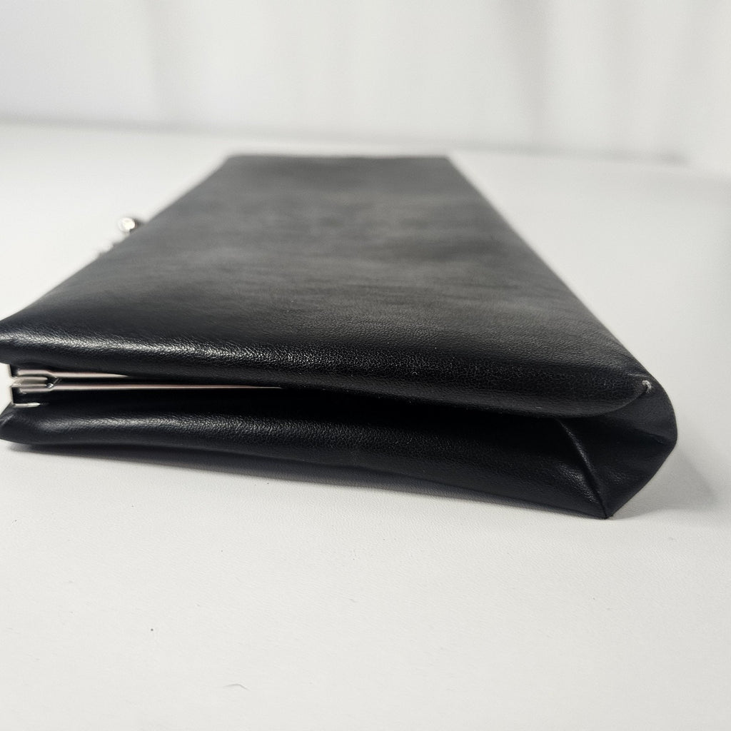 Worthington Black Faux Leather Clutch/Purse w/ Silver Chain Strap 12X6” Classic