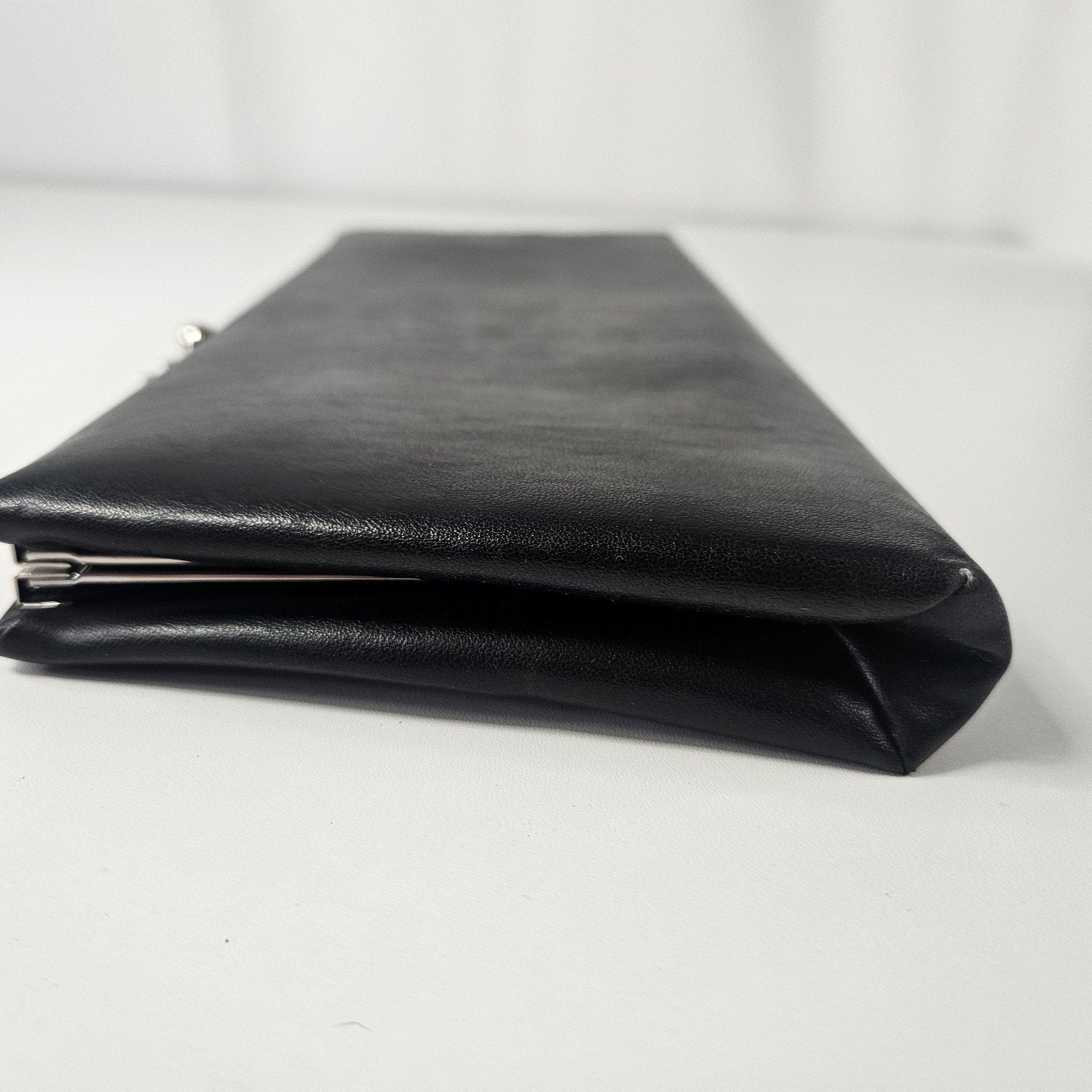 Worthington Black Faux Leather Clutch/Purse w/ Silver Chain Strap 12X6” Classic