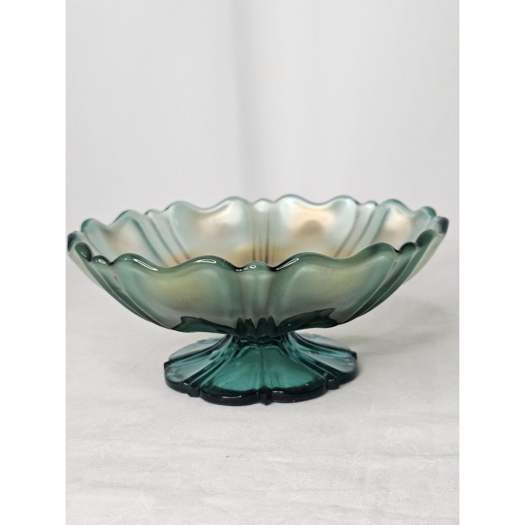 Vintage Carnival Glass Dish Bullseye Pedestal Ice Cream Iridescent Fluted Rim