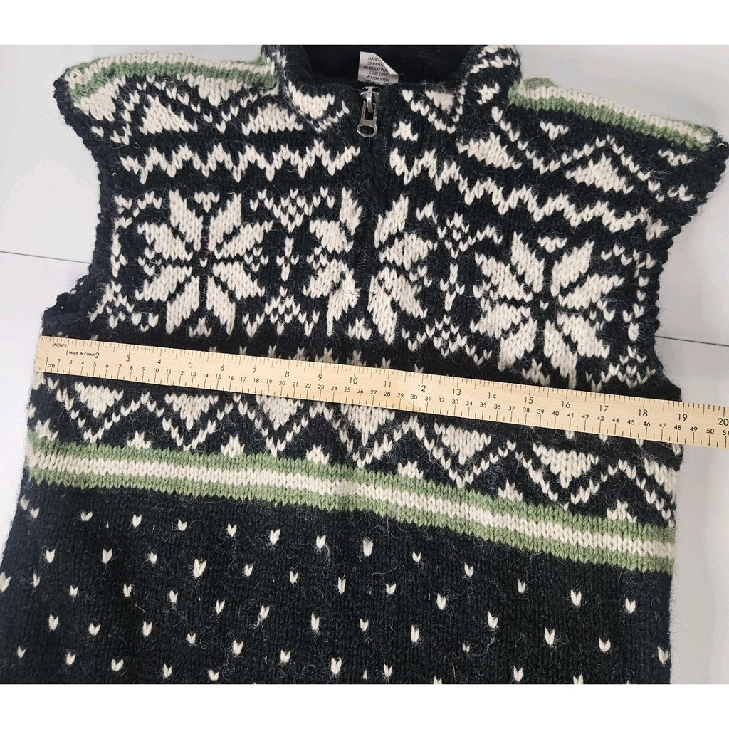 Vtg Ginger Blossom Ethnic Arts Wool Full Zip Sweater Vest Mens Sm Black Fairisle