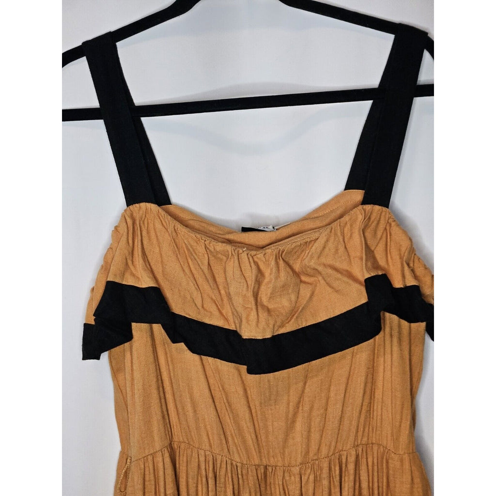 Maison Tara Midi Dress Size 14 Womens Orange and Black Tiered Casual Color Block
