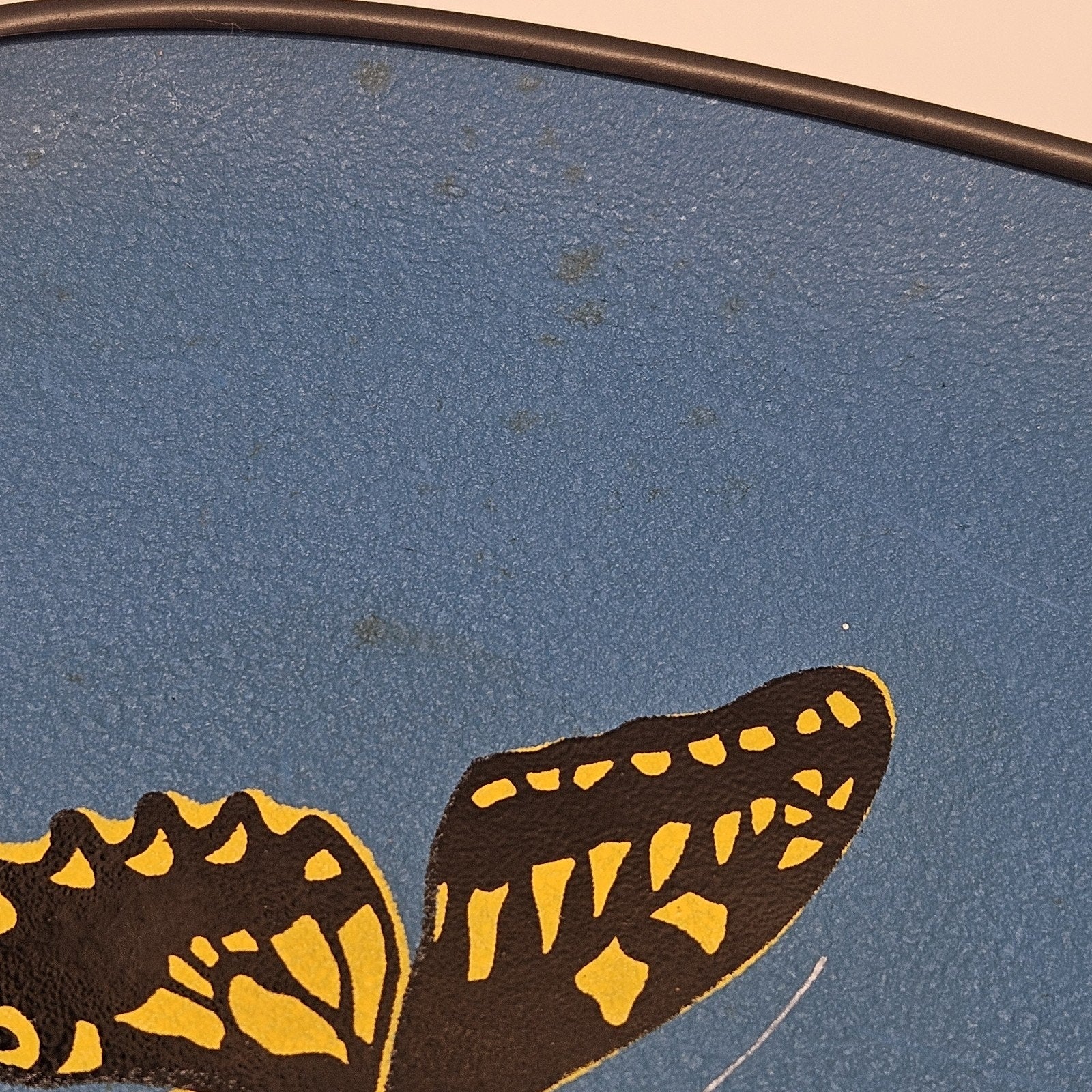Vintage Handpainted Oval Butterfly Tray With Handles 18"x12" Blue Retro Boho