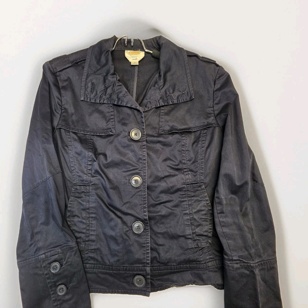 Talbots Cotton Chambray Canvas Blazer Style Jacket Womens 12 Black Overcoat