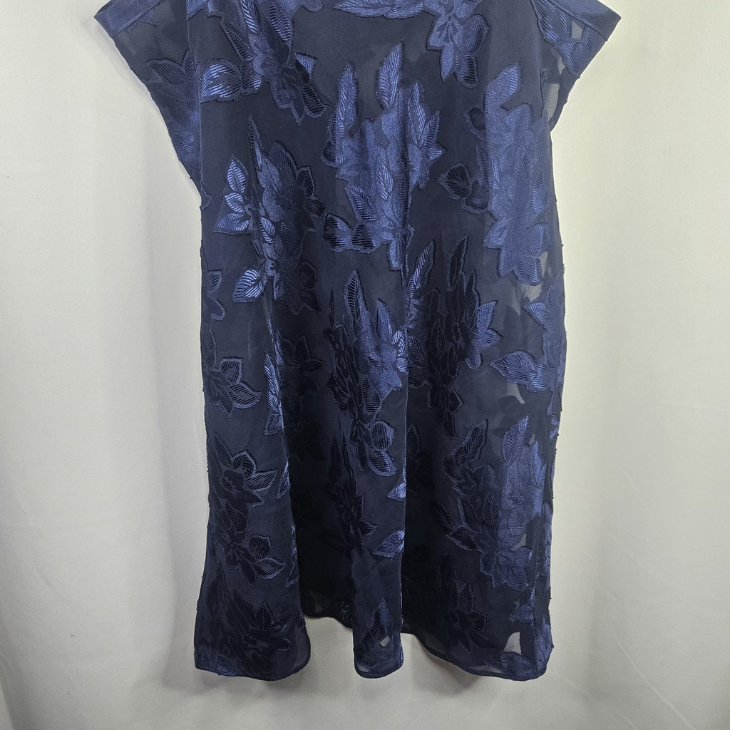 Vtg 90s Angelique Semi Sheer Slip Dress Blue Large Nightgown Lingerie Floral