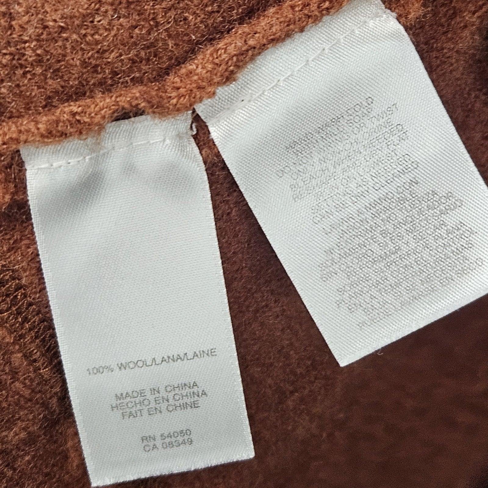 EVAN PICONE Ruffled Wool Cardigan Sweater Medium Petite Brick Rust Brown VNeck