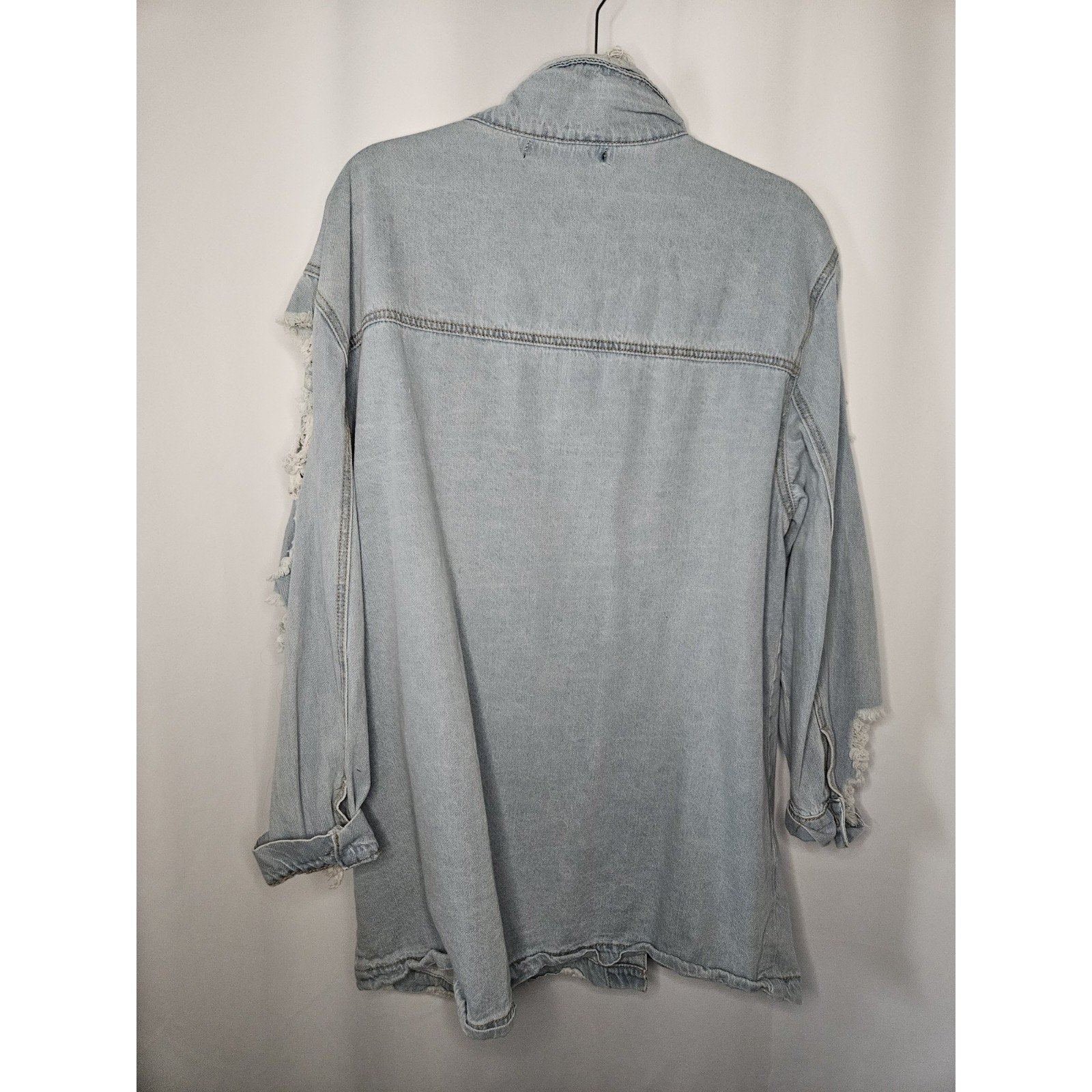 Denim Flavour Collection Womens Distressed Denim Shirt Small Oversized Long