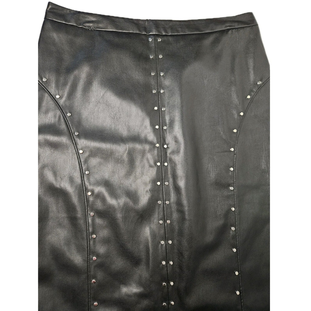 Vegan Leather Skirt Womens Size 8 Black Studded Goth Western Biker Pencil Midi