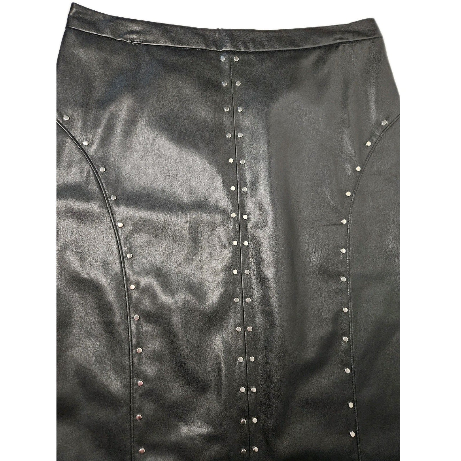 Vegan Leather Skirt Womens Size 8 Black Studded Goth Western Biker Pencil Midi