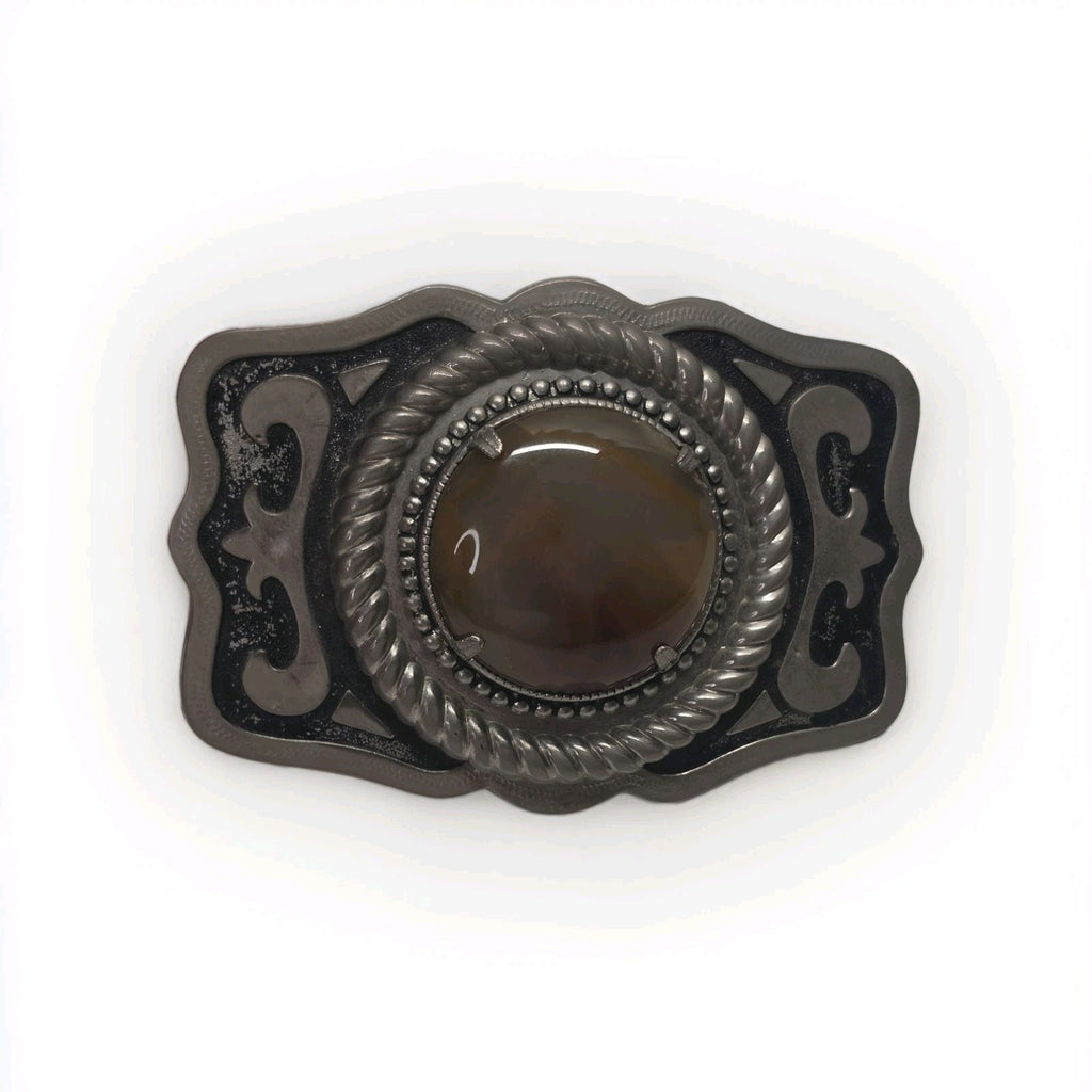 Vintage Horizontal Cabochon Cab Stone Silver Tone Western Belt Buckle Cowboy