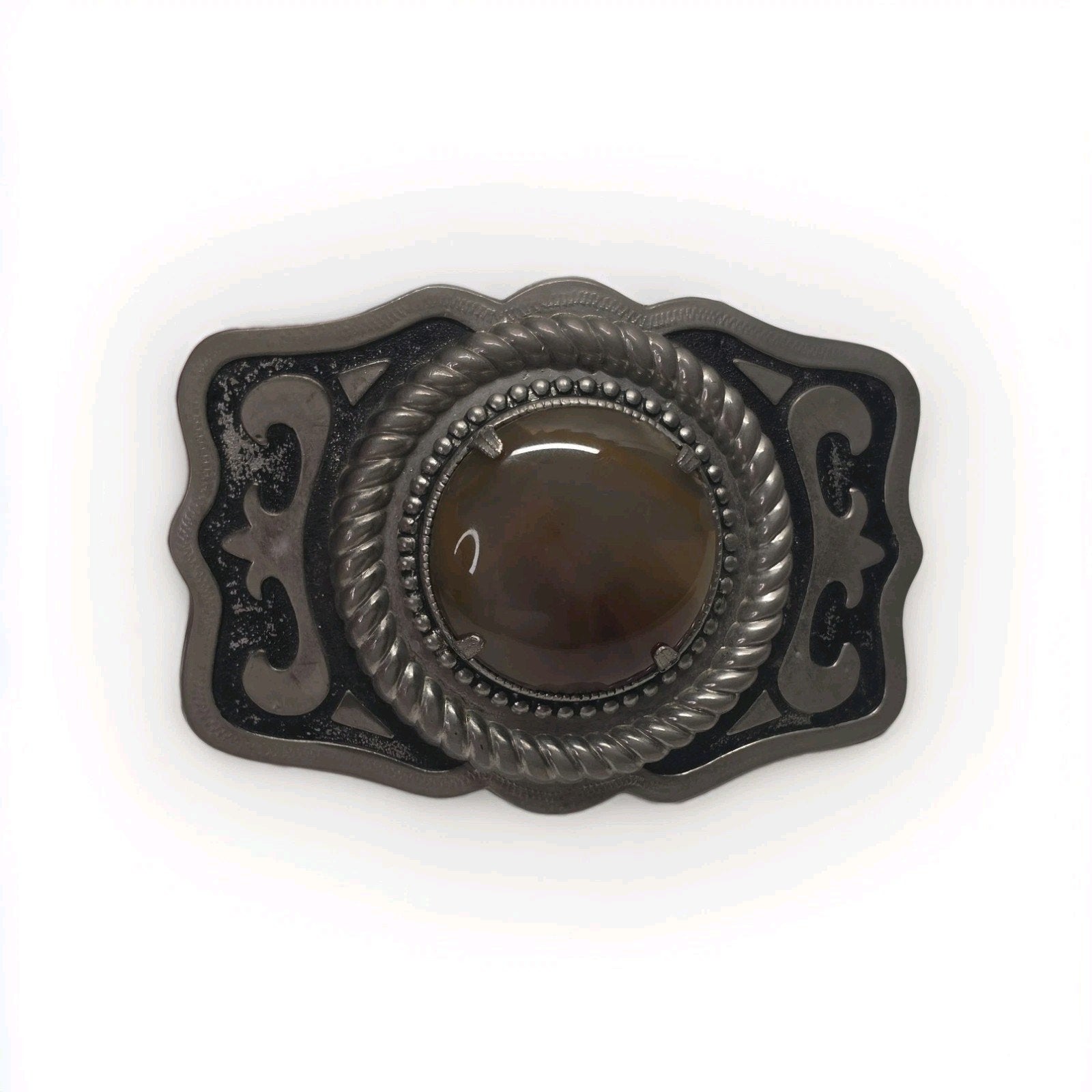 Vintage Horizontal Cabochon Cab Stone Silver Tone Western Belt Buckle Cowboy