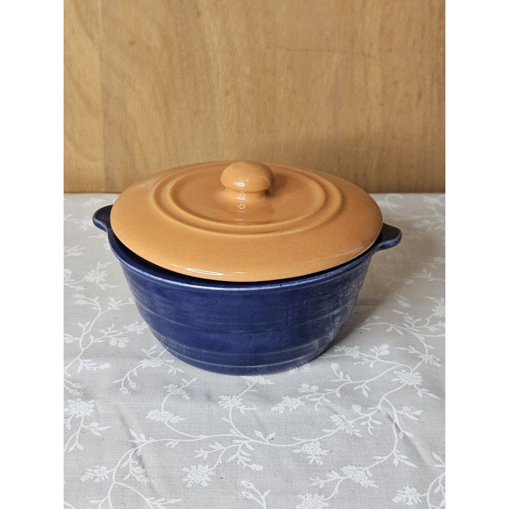 Vintage Pacific Hostessware Blue 205 Lidded Ramekin With Orange Lid 205C US Made