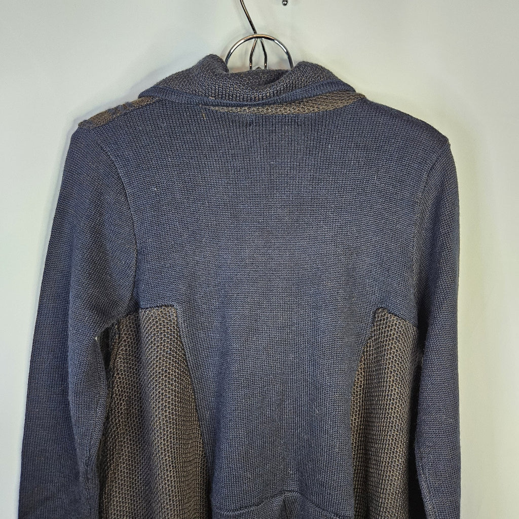 Woman’s Gizel Blue & Brown Block Design Sweater Jacket Acrylic Wool Blend L/XL