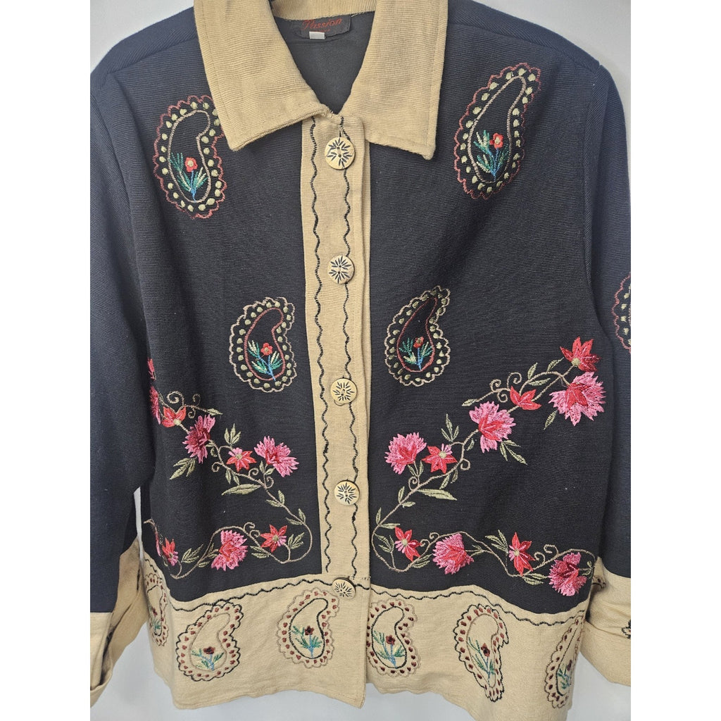 Vintage Passion Boho Artsy Patchwork Cropped Lined Jacket Large Cottage