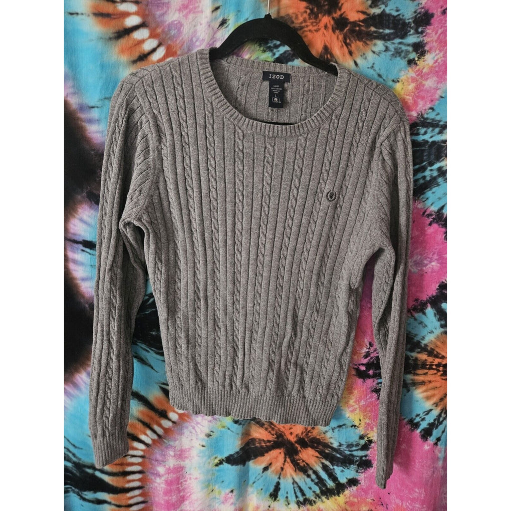 Vintage Izod Gray Knit Lightweight Sweater Women's Large Pullover Classic Preppy