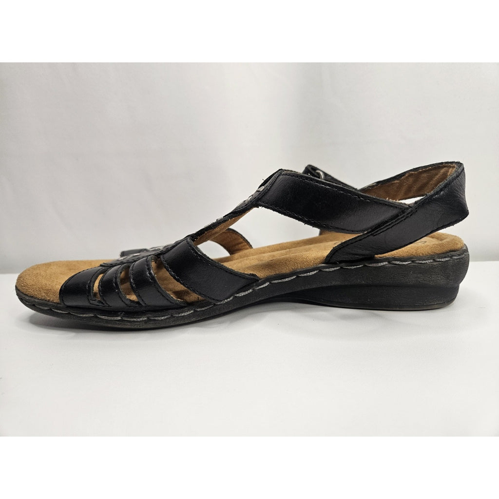 Natural Soul Barroll Black Leather Ankle Strap Sandals US 7.5 M Boho Comfort