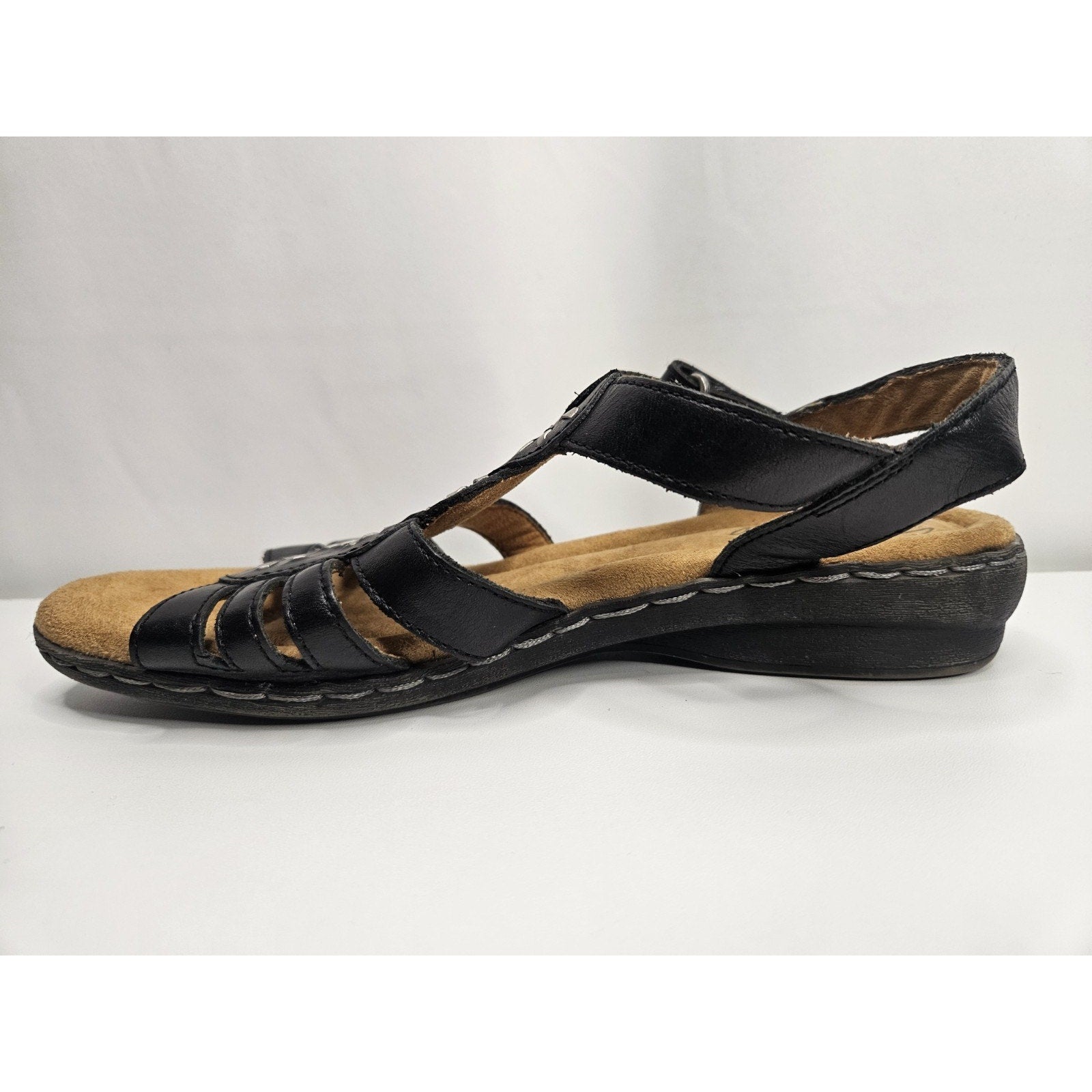 Natural Soul Barroll Black Leather Ankle Strap Sandals US 7.5 M Boho Comfort