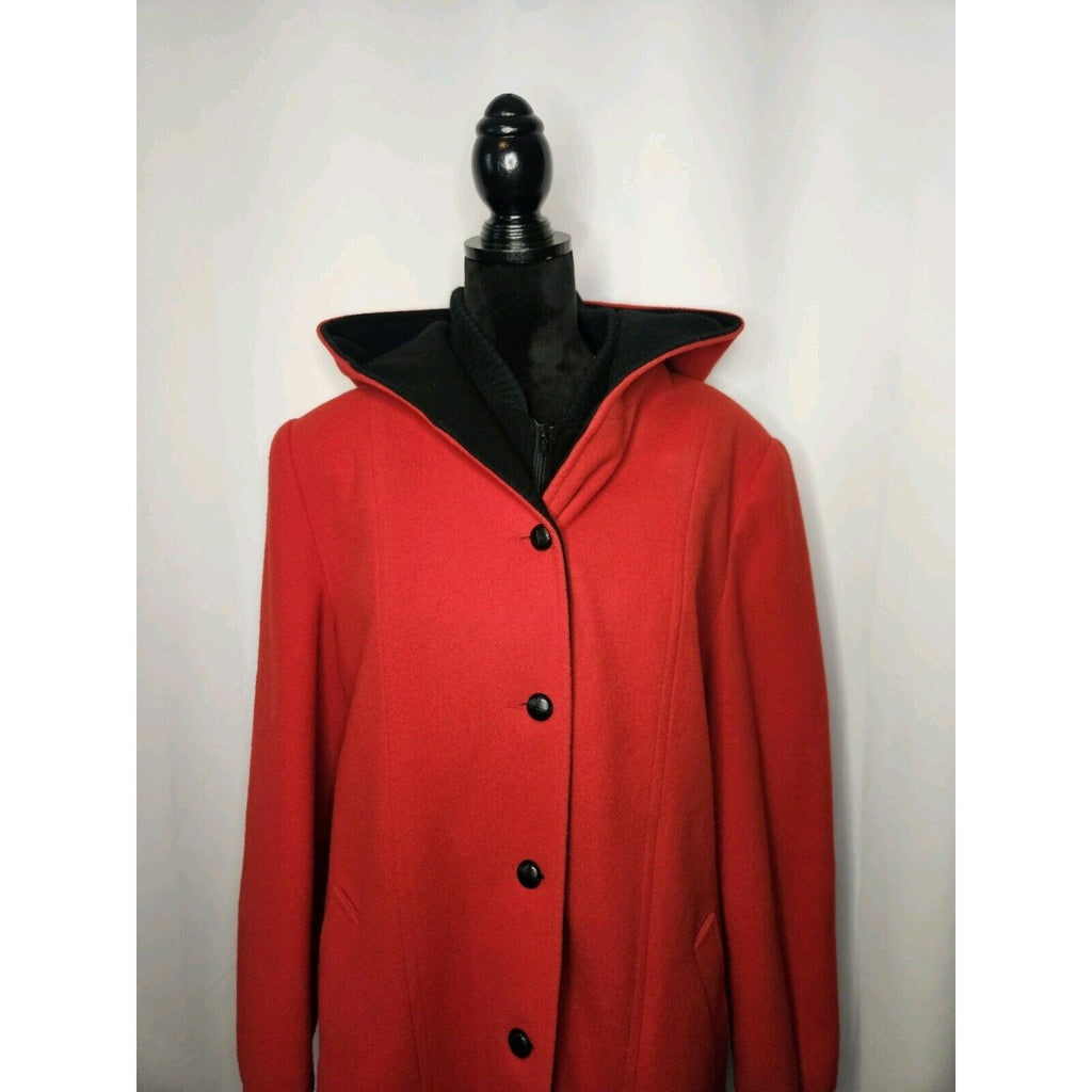 Authentic Mackintosh Vest Coat Wool Size 12 Vintage Made USA Hooded Red/Black