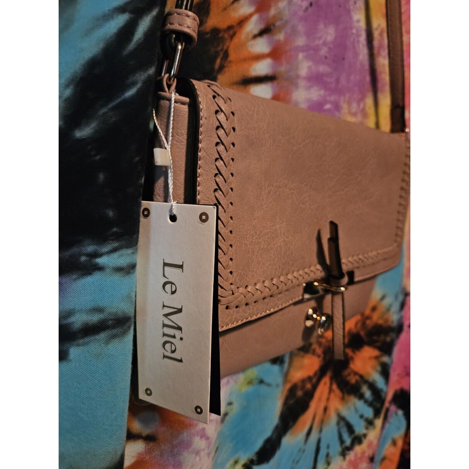 NWT Le Miel Light Blush Nude Vegan Leather Adjustable Strap Crossbody Bag Purse