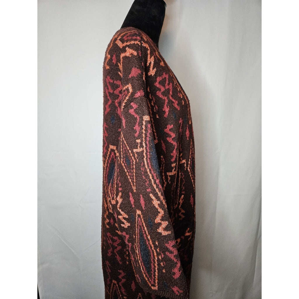 Willow & Clay Jacquard Long Cardigan Burgundy Aztec Southwestern Tribal Sweater