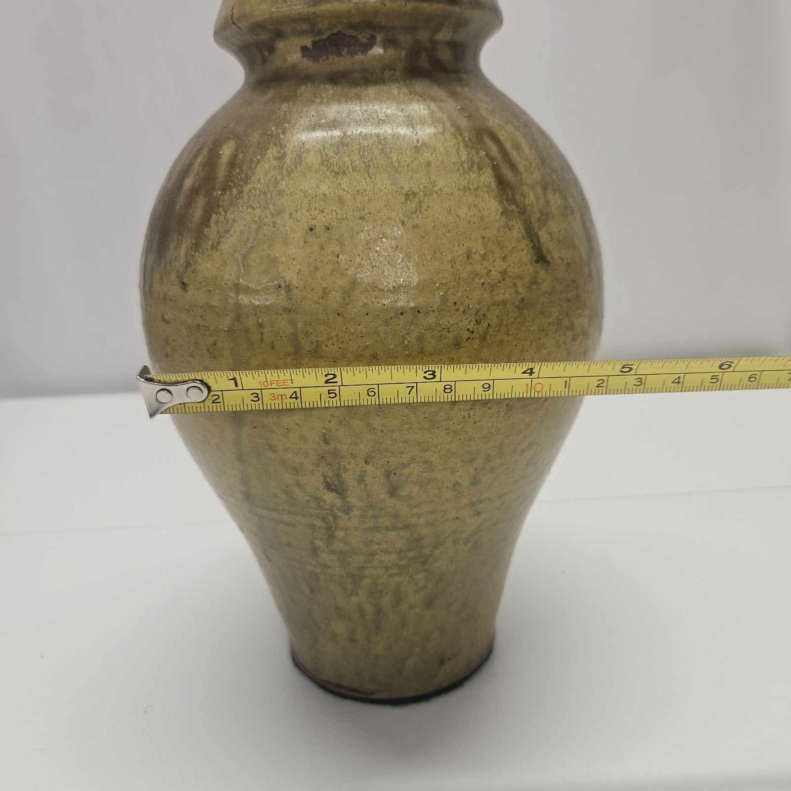 Vintage Studio Pottery Vase Glazed Drip Handmade Earth Tone 11" Tall Heavy