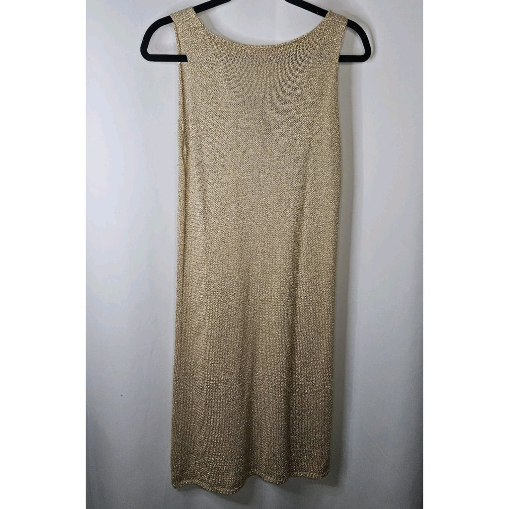 Yunika Gold Mettalic Thread Knit Stretchy Dress Or Swim Coverup Size S/M Italy