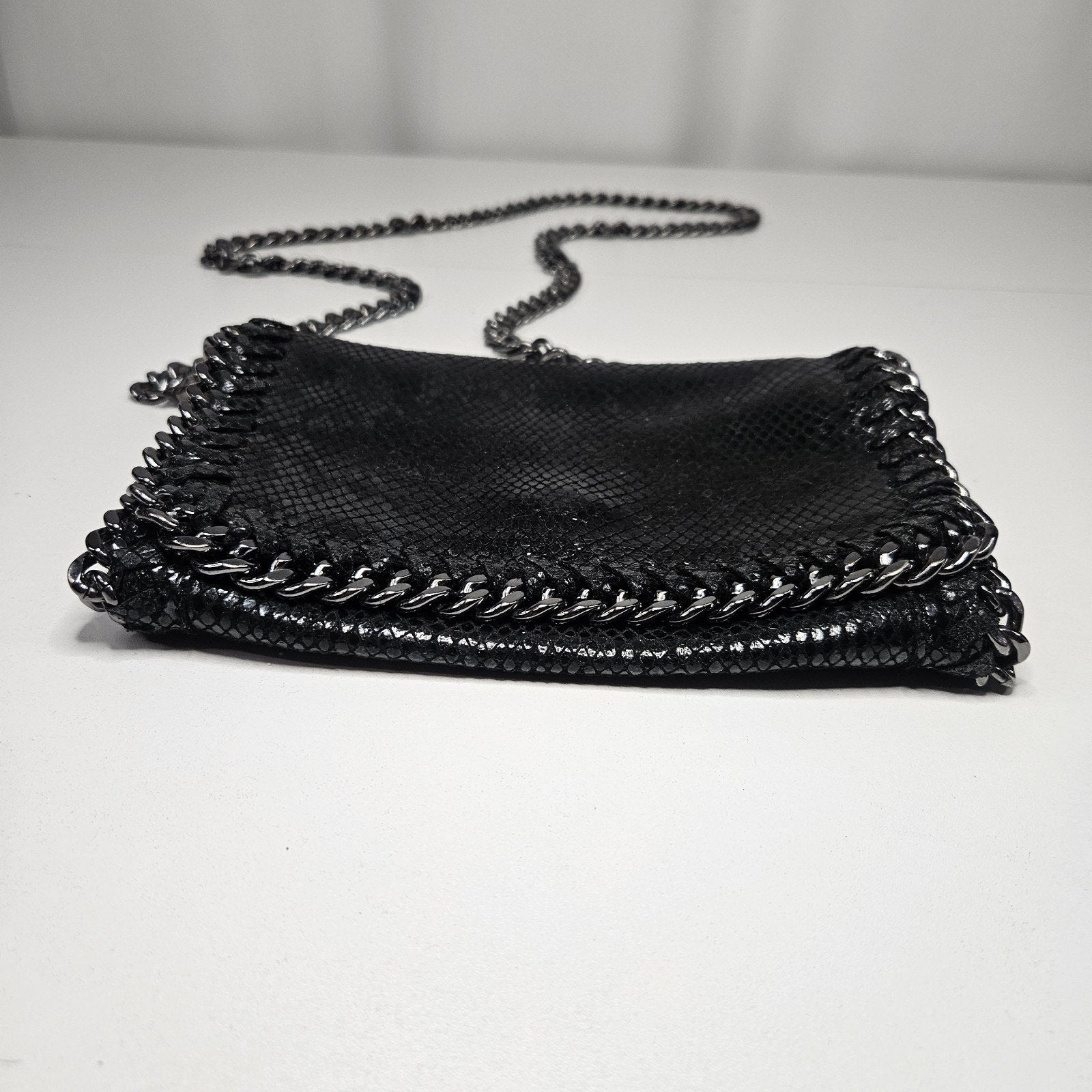 Borse in Pelle Italy Gray Black Reptile Leather Crossbody Clutch Chain Strap