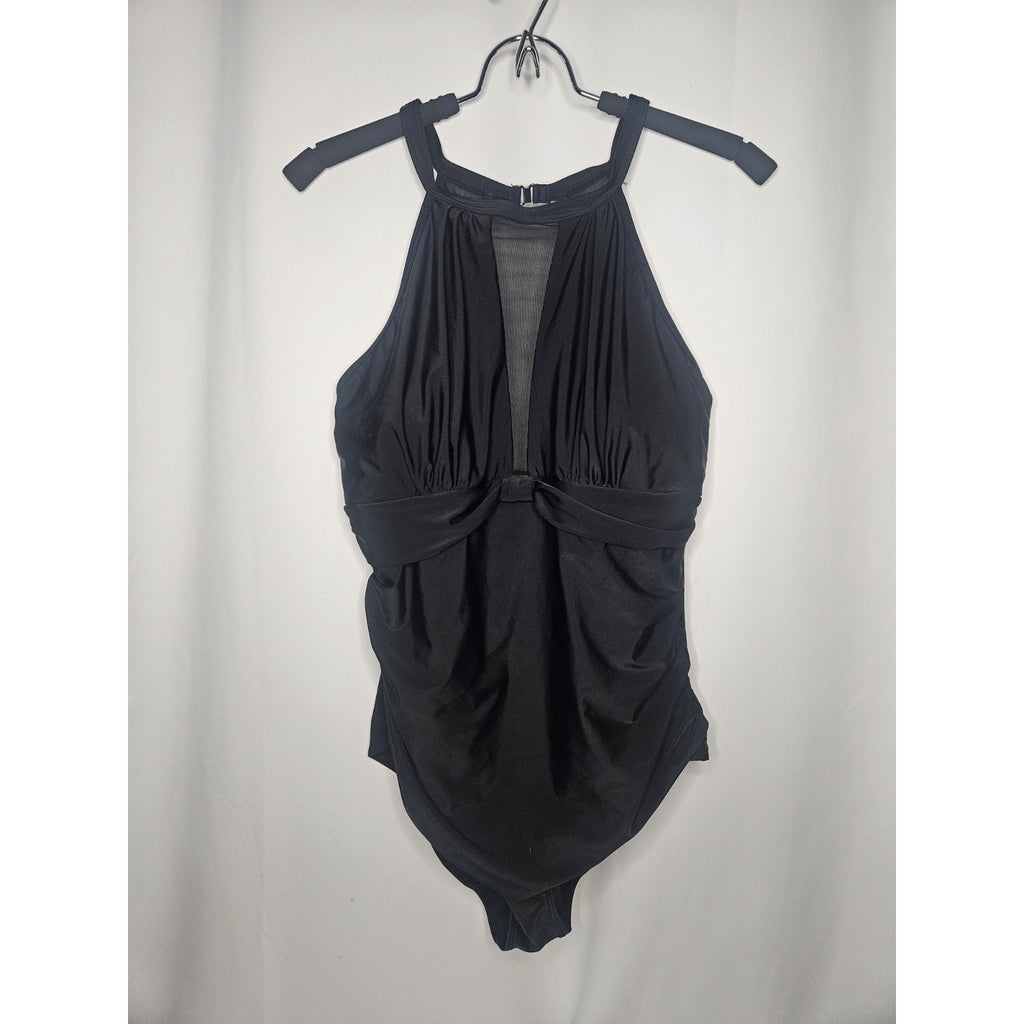 NWT Tempt Me Swim Suit Womens Large Halter Neckline One Piece Black New