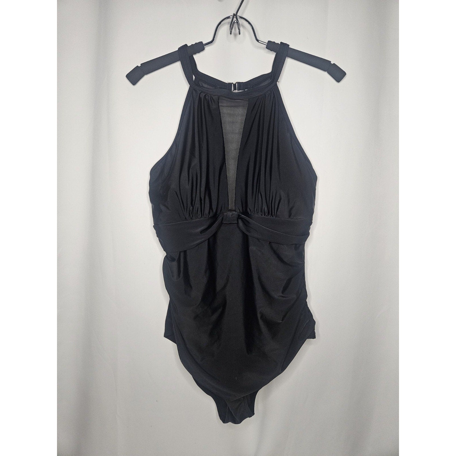 NWT Tempt Me Swim Suit Womens Large Halter Neckline One Piece Black New