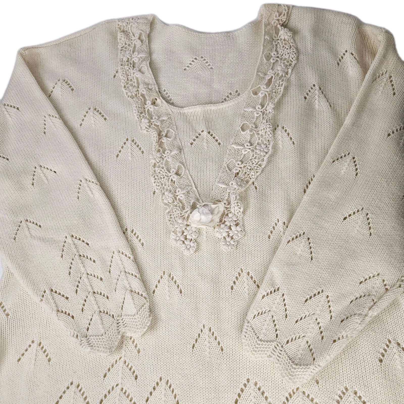 Vtg Womens Plus Crocheted Sweater Cream Cottage Retro 22/24 Granny Cottagecore