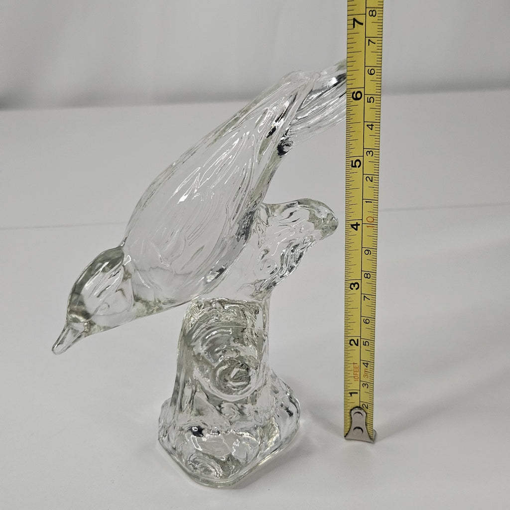 Vintage Haley Crystal Clear Glass Bird on Branch Figurine Paperweight Robin