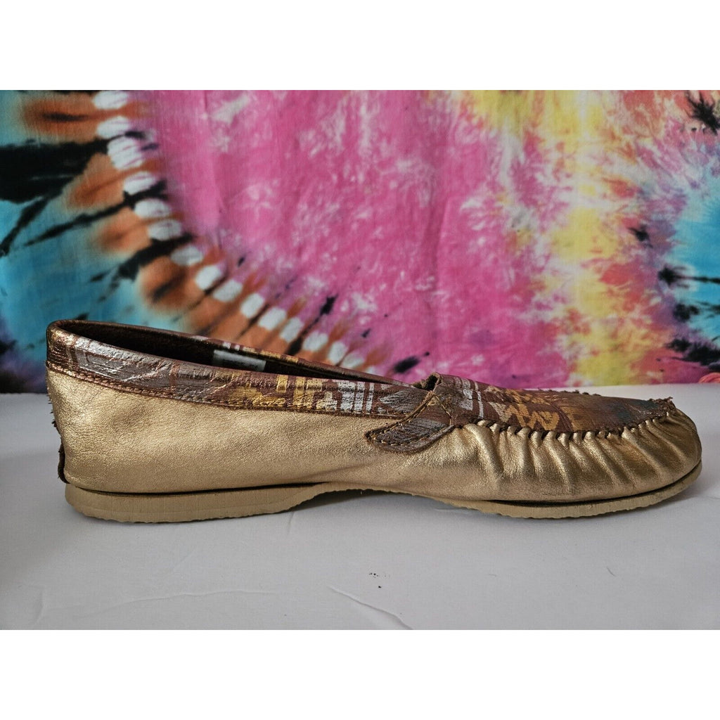 Vintage 90s Gold Flat Slide On Slippers- Moccasin Style- Flats Size 11 XL