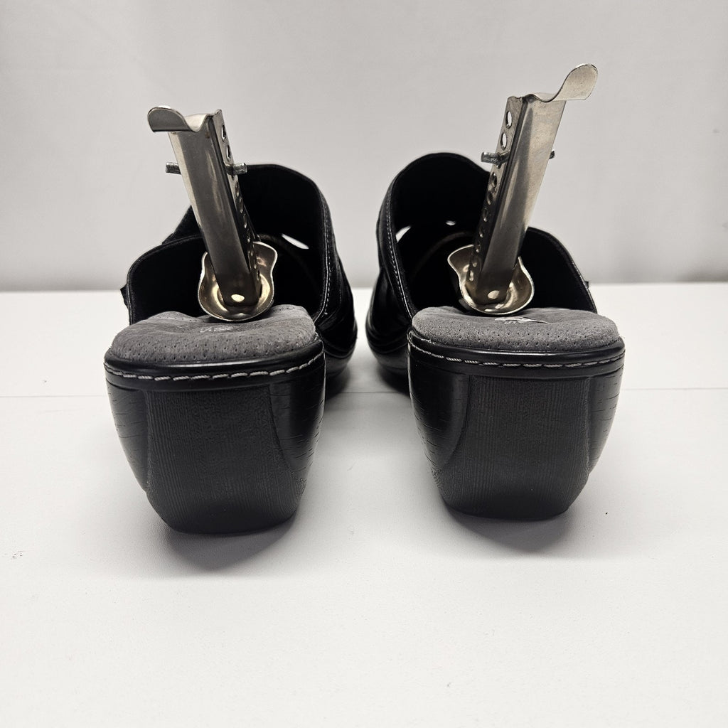 Womens Shoes SOFTWALK Black Leather Slip On Clogs Wedge 9.5 Comfort
